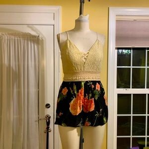 Feathers - Lace bodice Floral Romper (M)